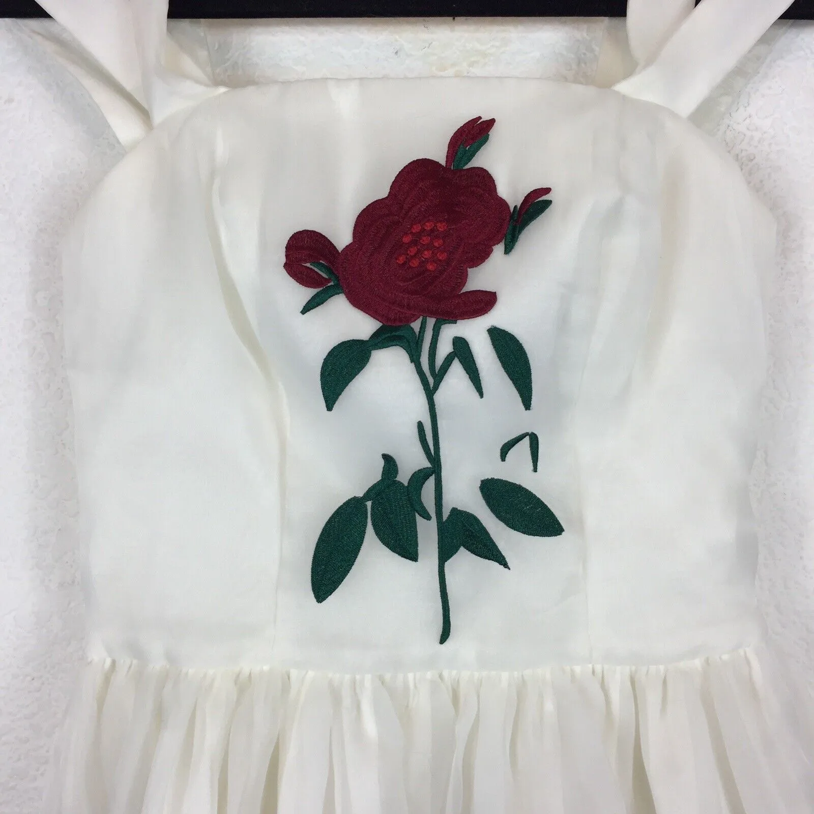 Tatyana Bella Rose Floral Embroidered Midi Dress XS Tulle Pinup Retro Cocktail White - Image 5