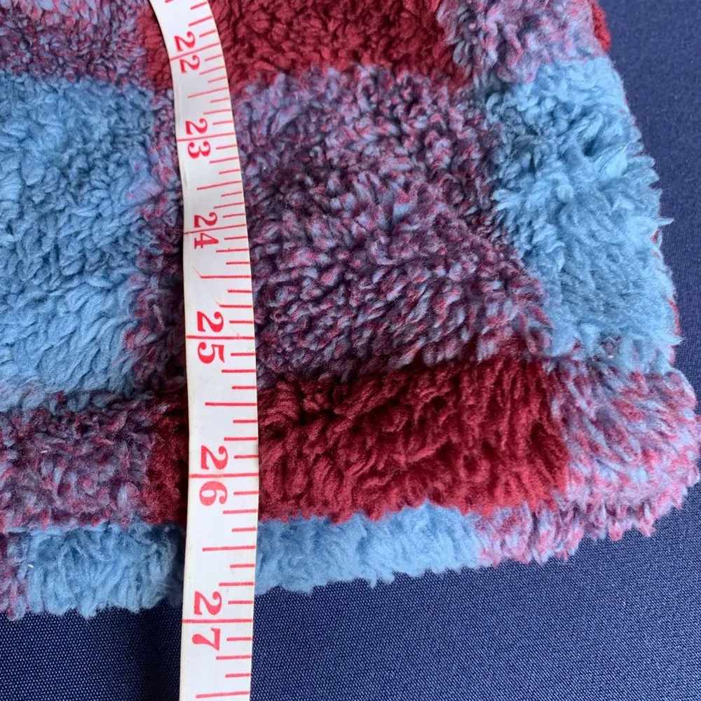 EDDIE BAUER XL High Neck Blue & Maroon Plaid Fleece Sherpa Top 1/4 Zip - Image 7