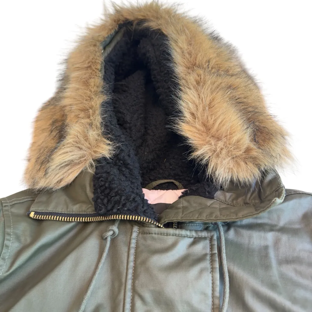J.Crew Olive Green Utility Parka Petite XS Faux Fur Hood PrimaLoft Jacket EUC - Image 10