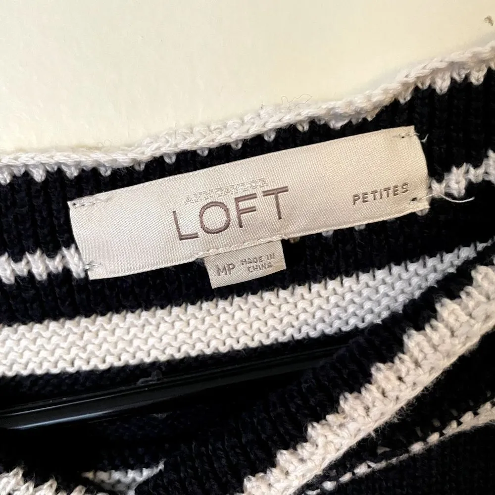 LOFT black and white knit vintage petite boatneck top autumn winter warm cotton - Image 3