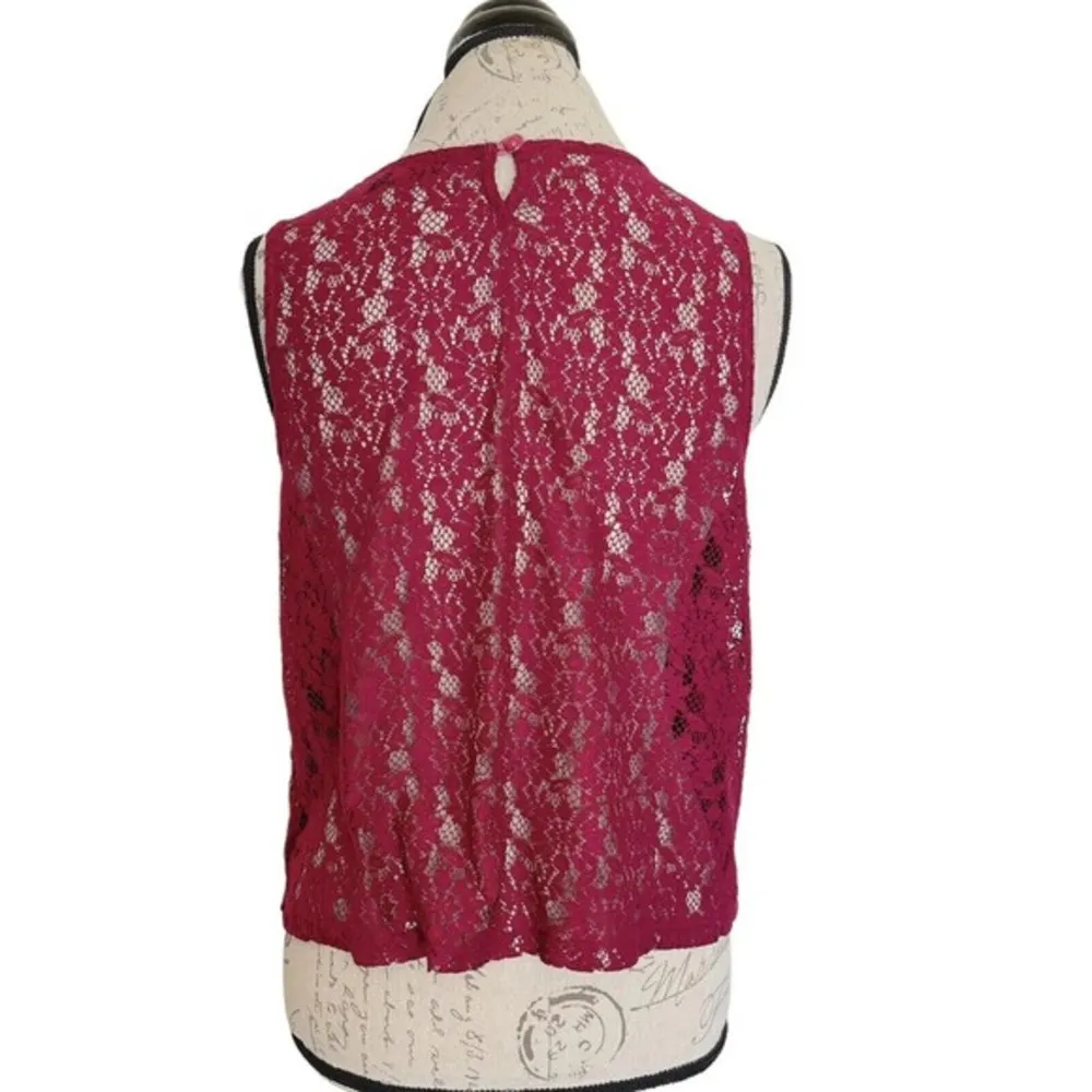 Womens Sleeveless Crochet Floral Size 10 Red Dressy Date Night Party - Image 5