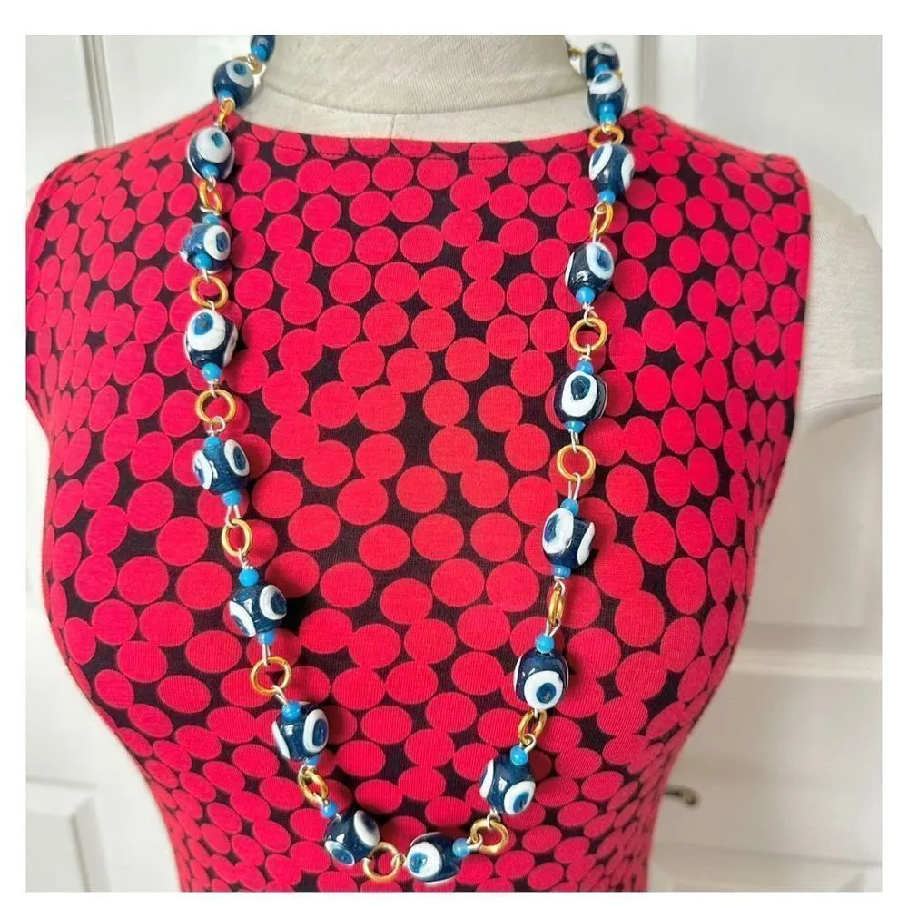 Evil Eye nazar beaded vintage long necklace Blue - Image 2