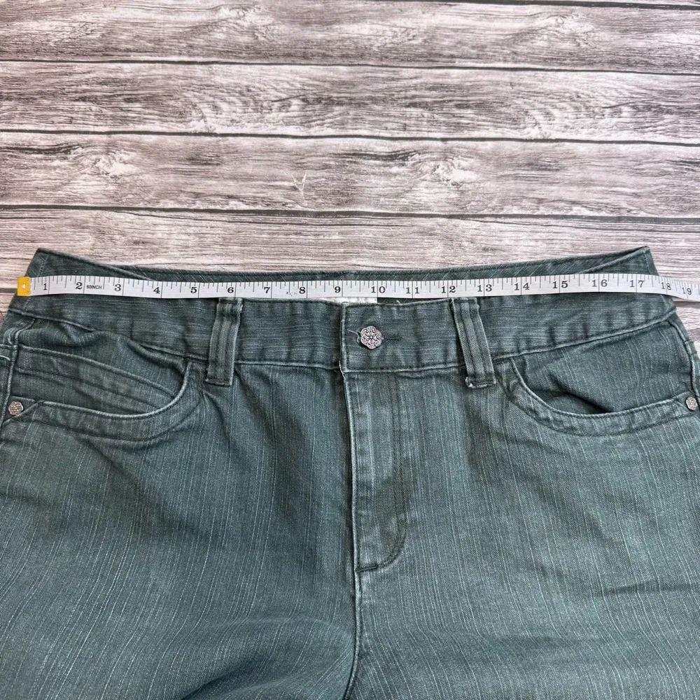 Christopher & Banks Women's Dark Green Denim Straight Leg Jeans 14 Textured Zip - Image 11