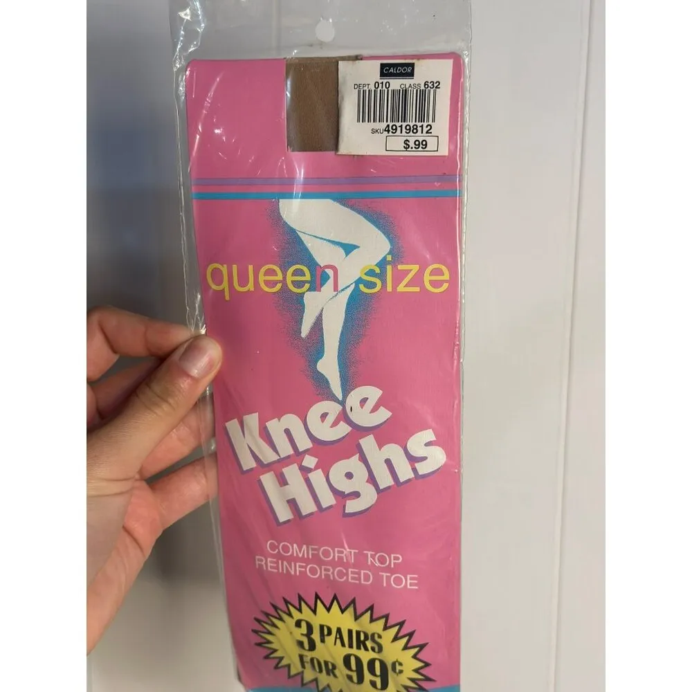 VTG Queen Size Knee Highs 3 Pairs Reinforced Toe Nylons Original Sealed Package - Image 2