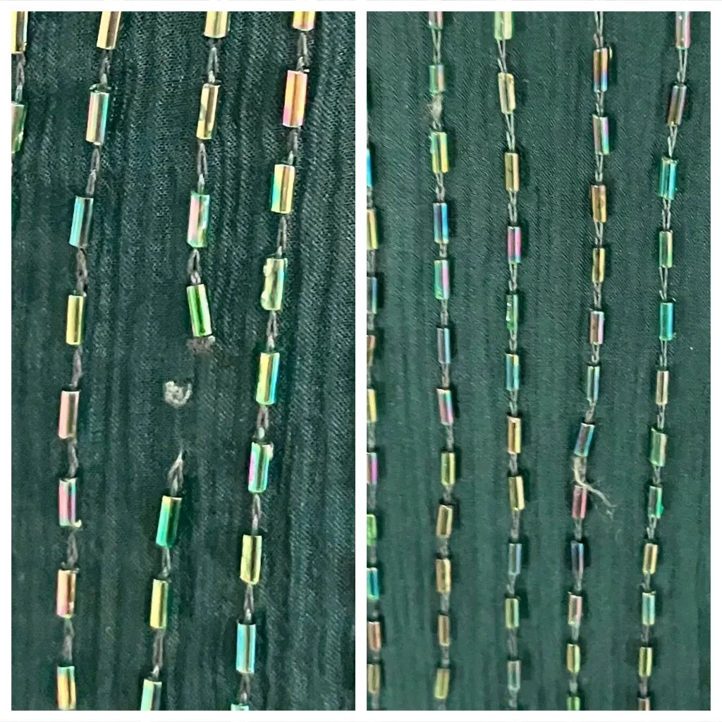 Vintage 80s 90s 100% Silk Green Beaded Papell Cocktail Dress. XS/S 4. Art Deco - Image 16