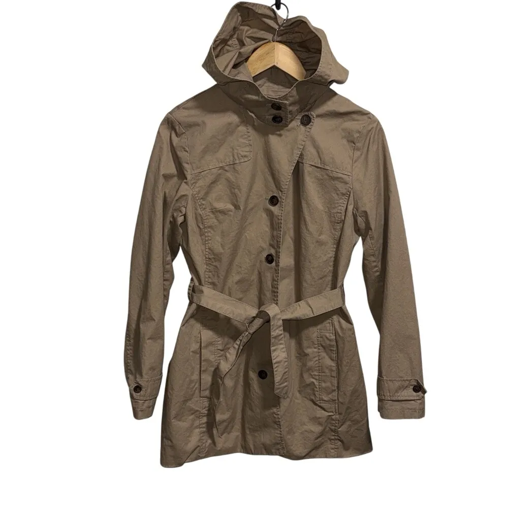 Gap‎ hooded trench coat tan women's small - Image 2