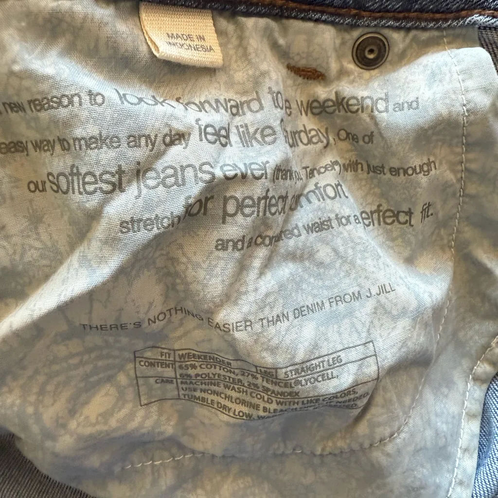 J. Jill Blue Straight Leg Jeans with Floral Embroidered Accents Size 12 - Image 7