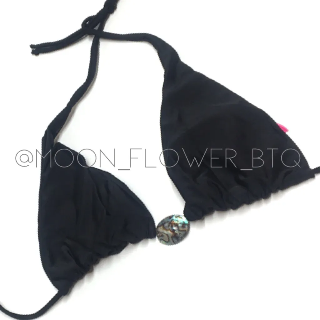 Black Abalone Shell Triangle Bikini Top Silver Size M - Image 2