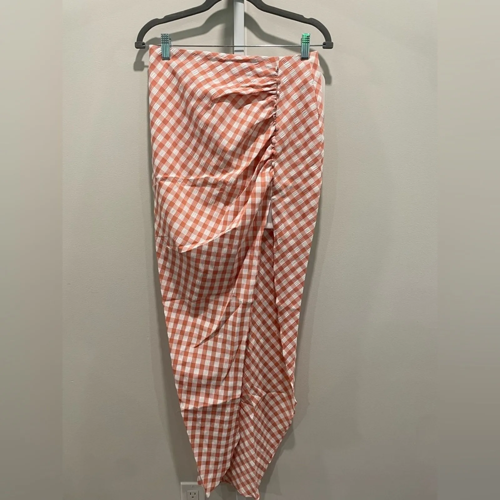 Rumer Bisou Ruched Gingham Maxi Skirt Size S‎ Red - Image 2