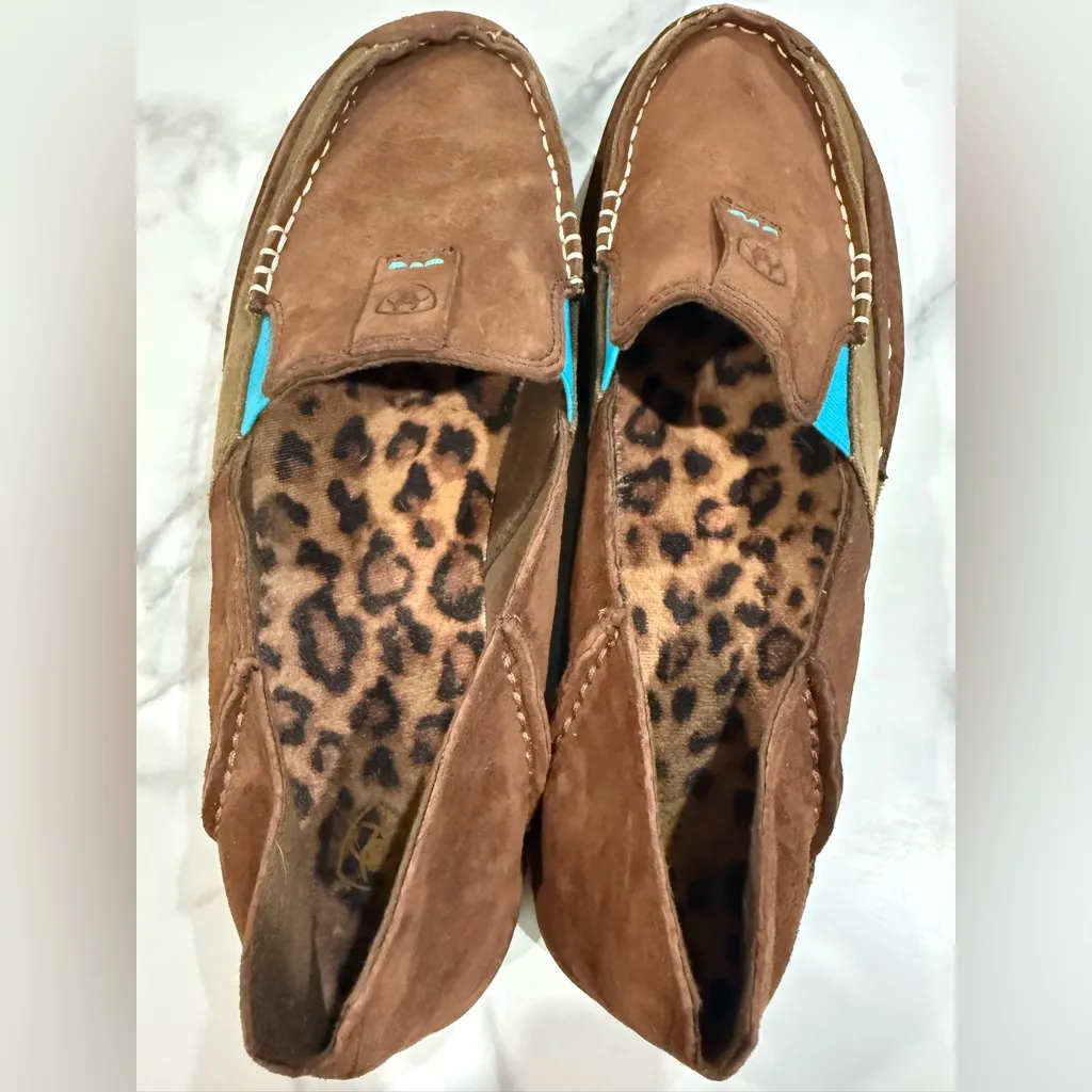 Ariat Brown and Teal Slip-On Shoes - Image 4