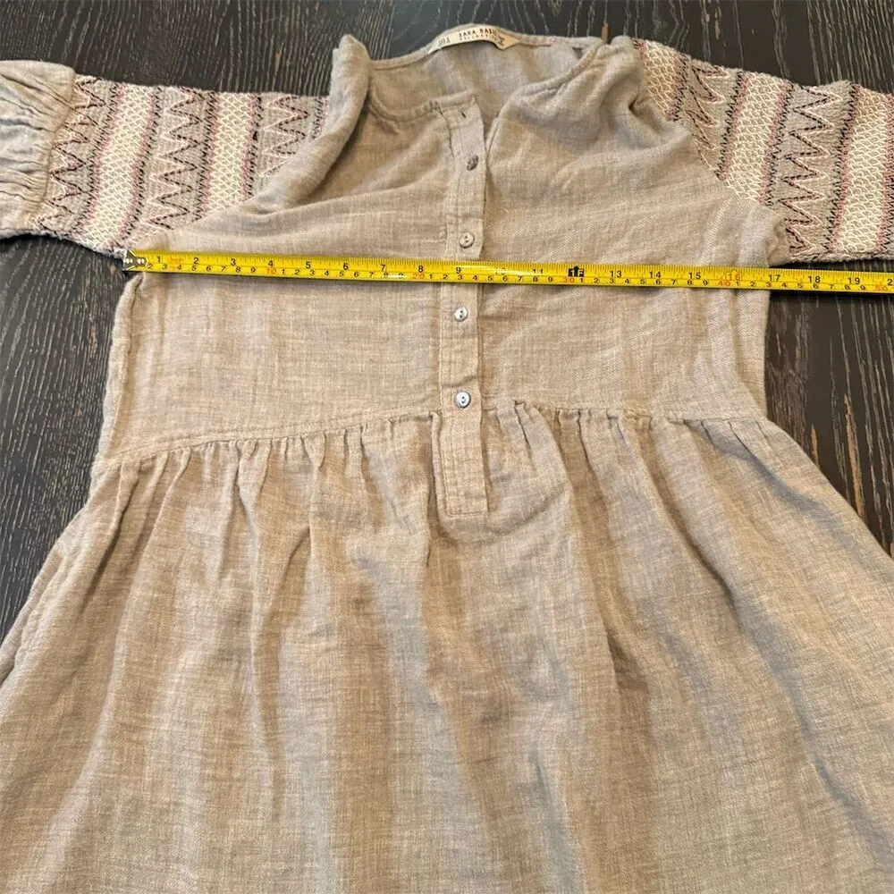 Zara Women's Gray Smocked Sleeve Mini Dress Size S Casual 3/4 Sleeve - Image 6