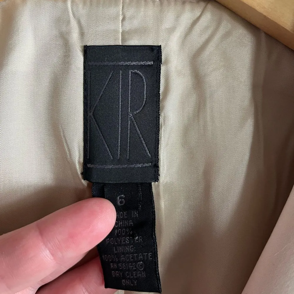 Vintage KIR Cream Satin Blazer 6 Beaded Floral Cuff Jacket Elegant Formalwear - Image 2