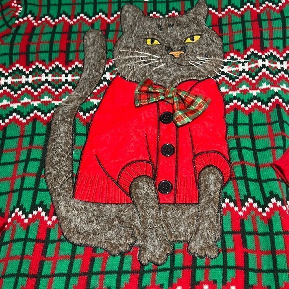 Christmas Ugly Cat Sweater 33Degrees Red Size L - Image 3