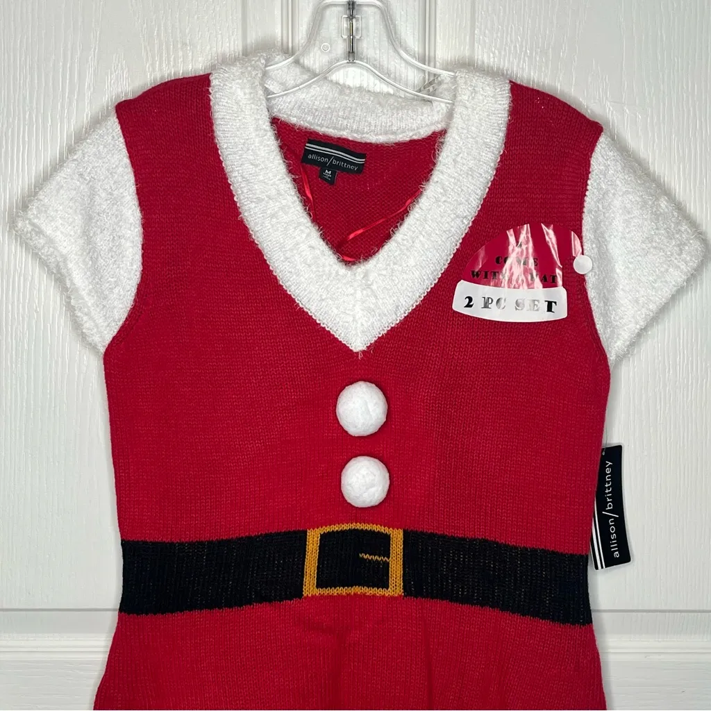 Allison Brittany Mrs Claus Christmas Sweater Dress Sz M Santa Hat & Dress - Image 2