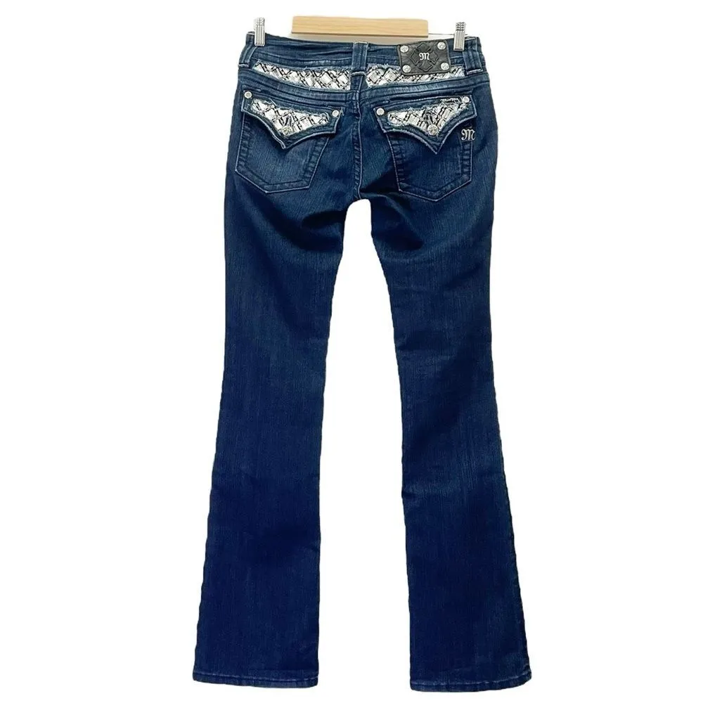 Miss Me Y2K Jeans Women's Size 29 Bling Rhinestone Back Flap Bootcut Dark Wash - Image 3