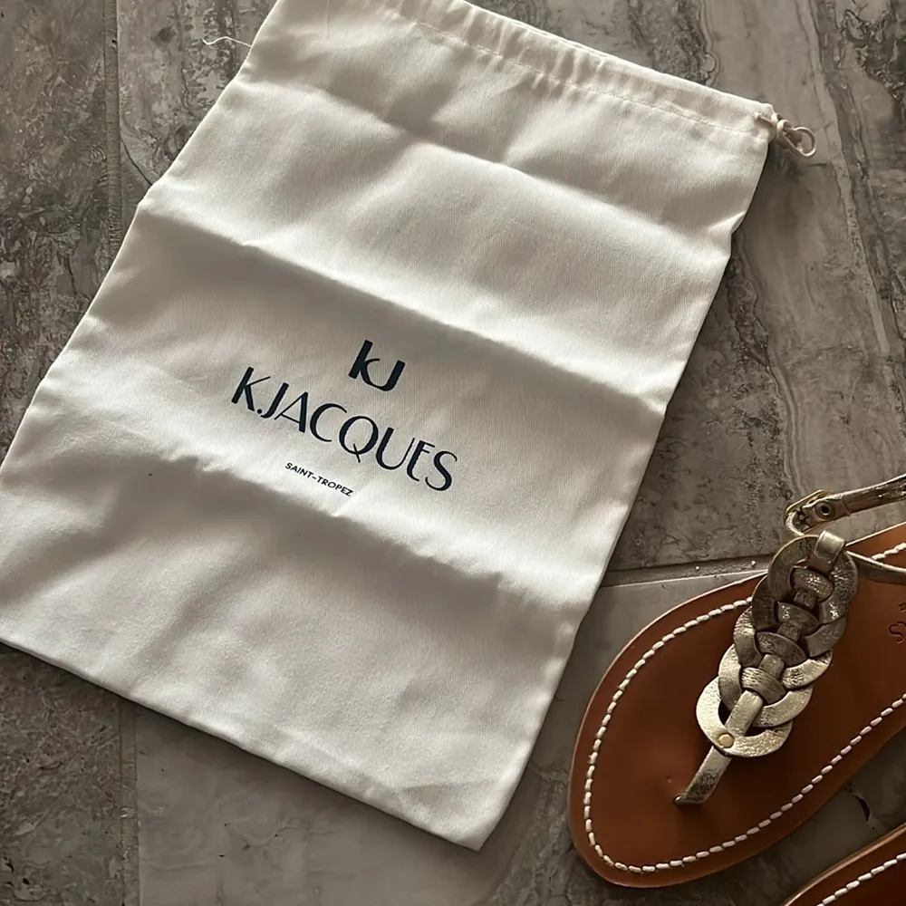 K.Jacques Lemovis Woven Strap Thong Sandals, Champagne Size 36 New + DustBag Gold - Image 3