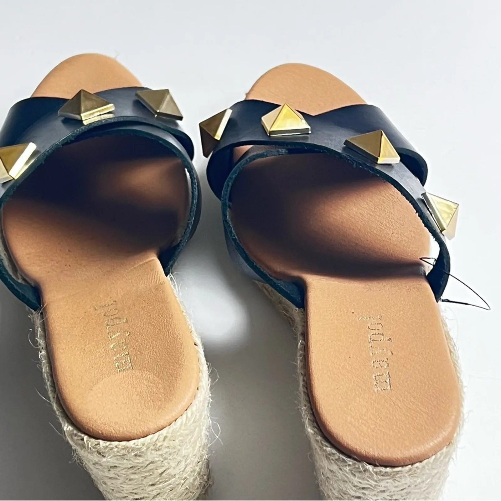 Maypol Women's Genuine Leather Upper Black Gold Studded Heeled Wedge Sz 39 - Image 6