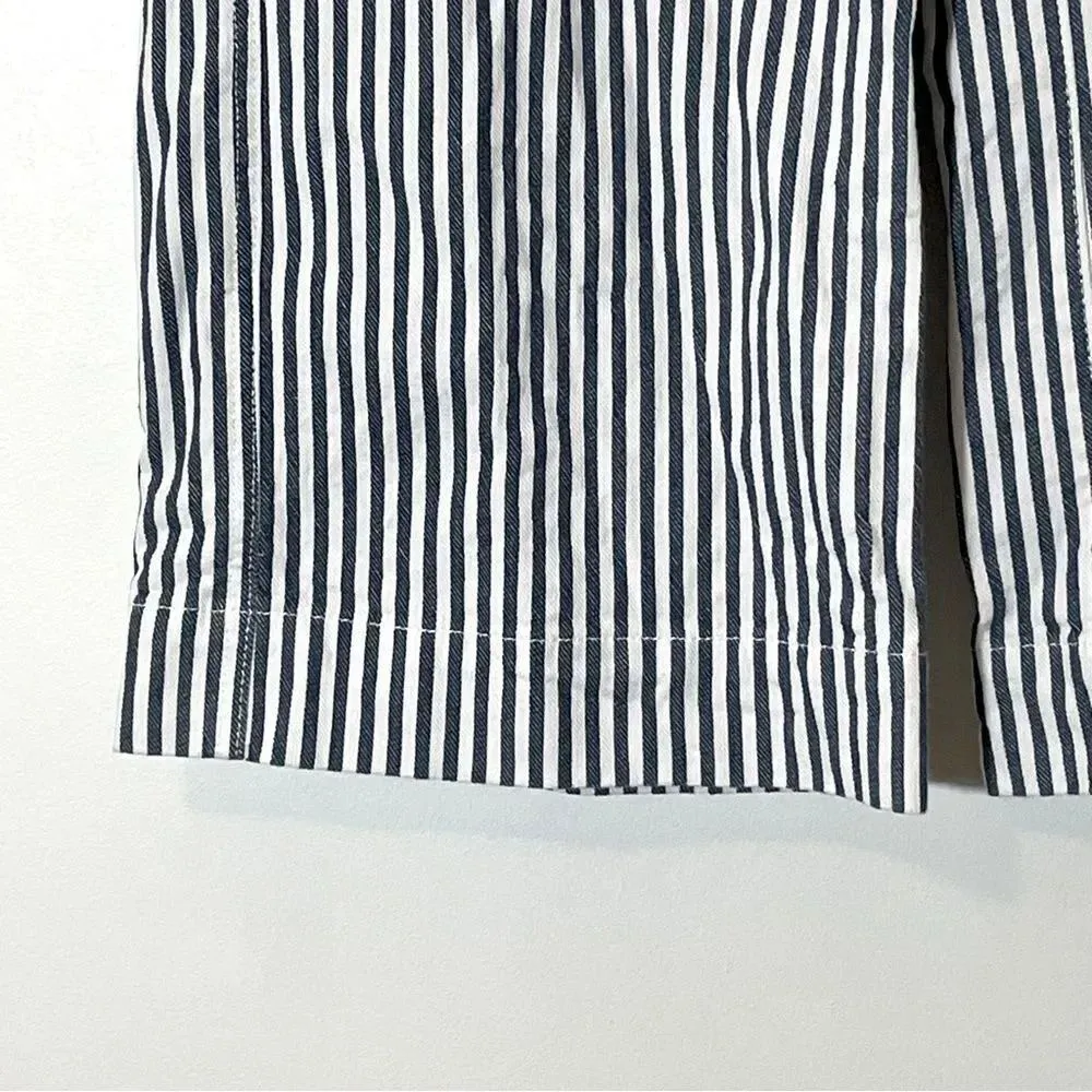 Madewell Blue & White Striped Cropped Drawstring Tie Closure Cotton Wide Leg Pant Size 2 - Image 4
