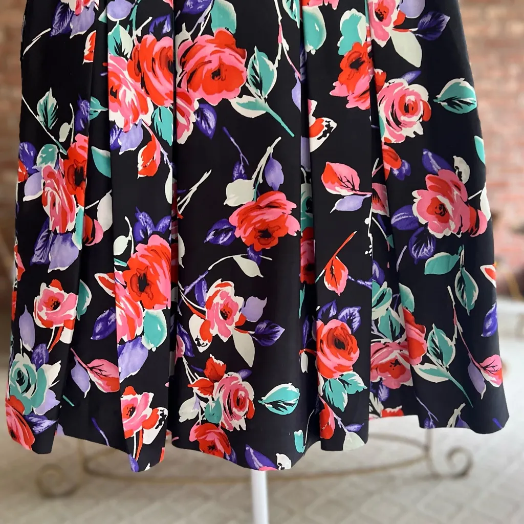 Express Skirt Black Multi Floral Silk High Waist Full 8 Cocktail Party Chic Glam - Image 7