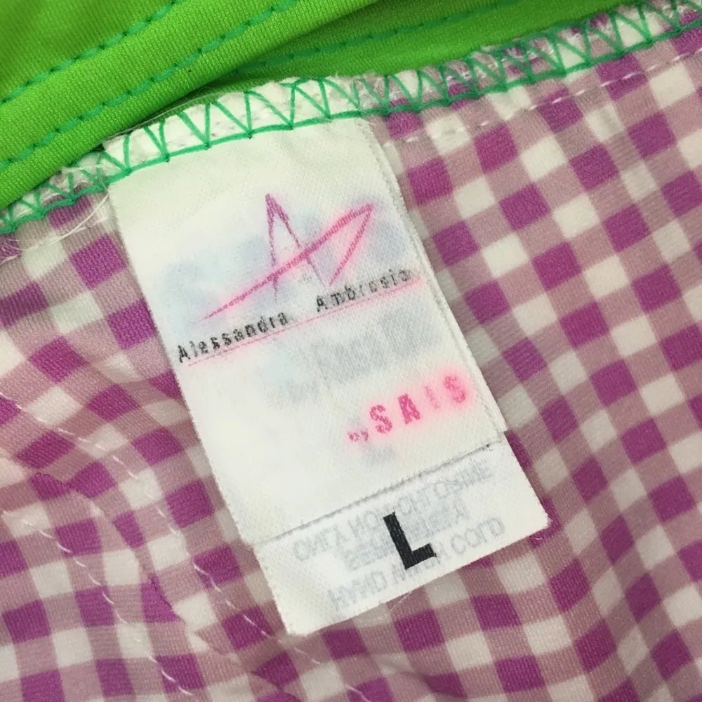 Purple white greenGingham triangle bikini swim top size Large - Image 4