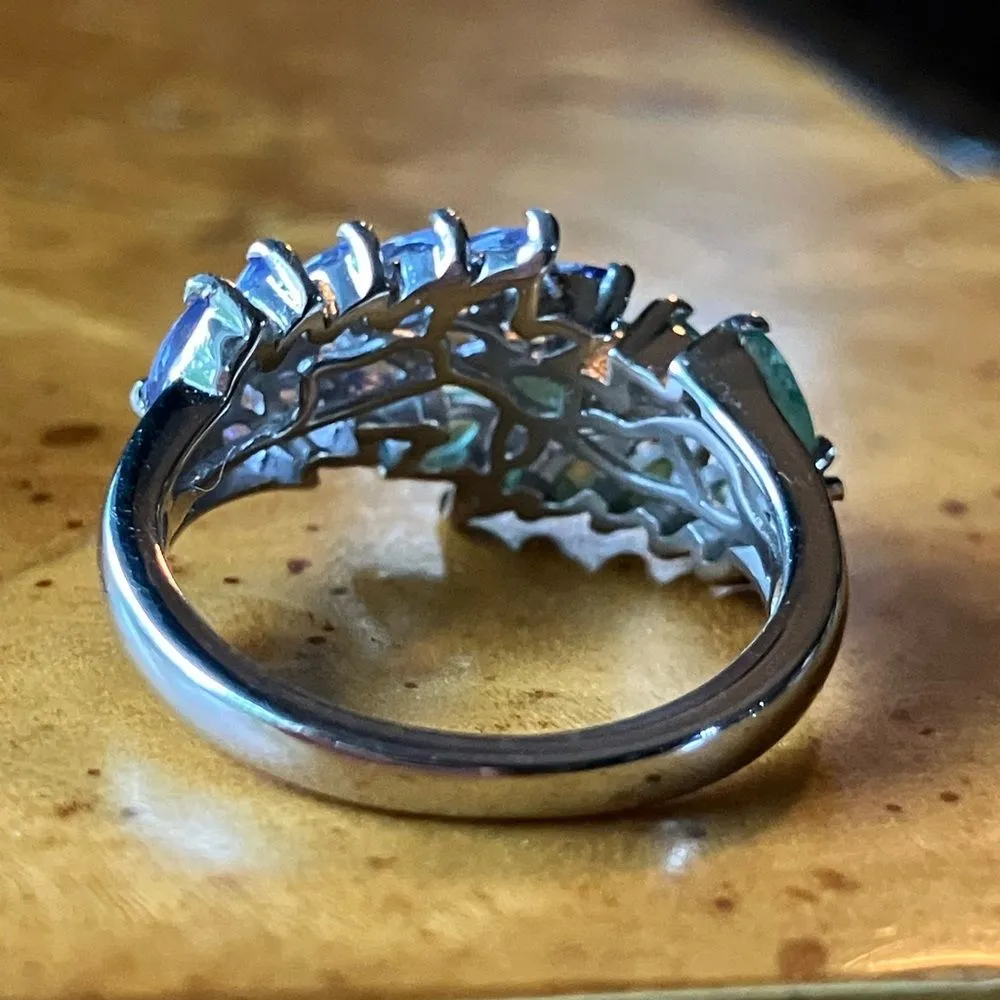 Natural Emerald Tanzanite Sterling Silver Ring Size 6 Purple - Image 4