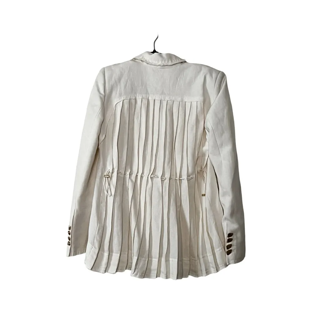 AJE United White Linen Gold Accents Linen Blazer Sz 8 - Image 4