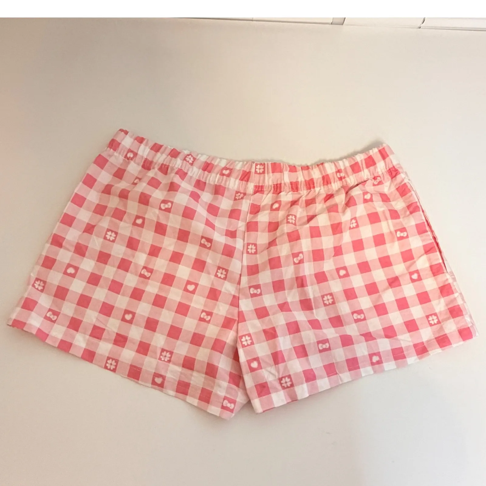 Hello Kitty Pink Gingham Lounge Shorts Size Lg Anime Cotton Pajama Sleep Shorts - Image 2