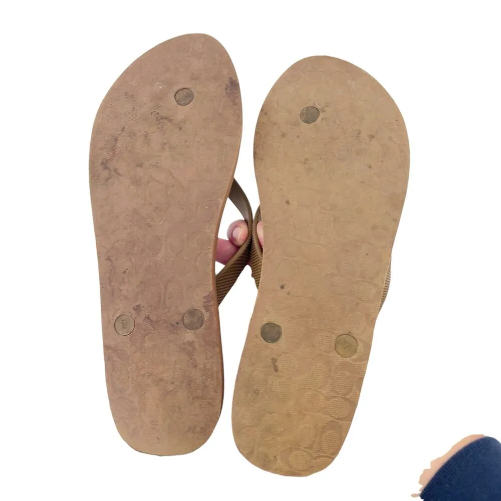 Coach Brown Monogram Thong Flip Flops Sz 9/10 - Image 3