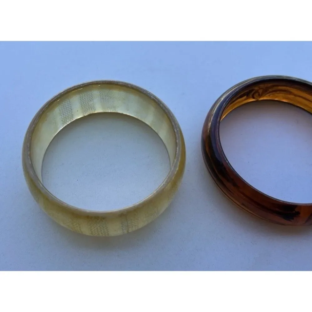 Vintage Tortoise Shell Lucite Bypass Bangle Bracelet Gold Metallic Stripes Sz 8” Brown - Image 10
