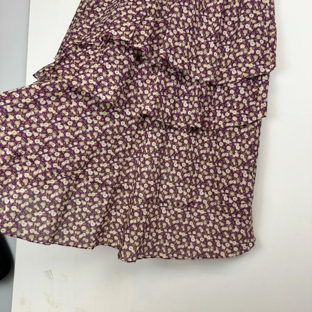 Marc Jacobs Floral Ruffle Tiered Midi Skirt Sz 2 High Low Cotton Asymmetric - Image 15