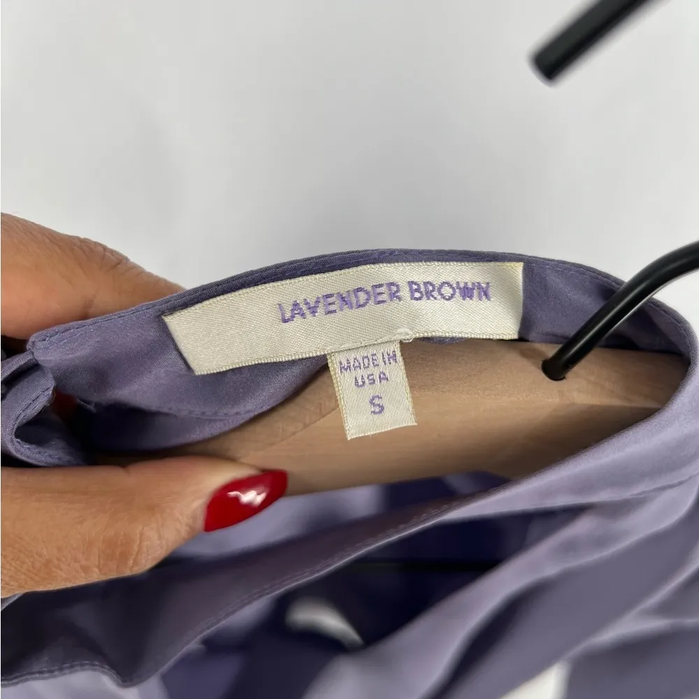 Lavender Brown Lightweight Silk Keyhole Cutout V Neck Flare Sleeve Blouse - Image 9