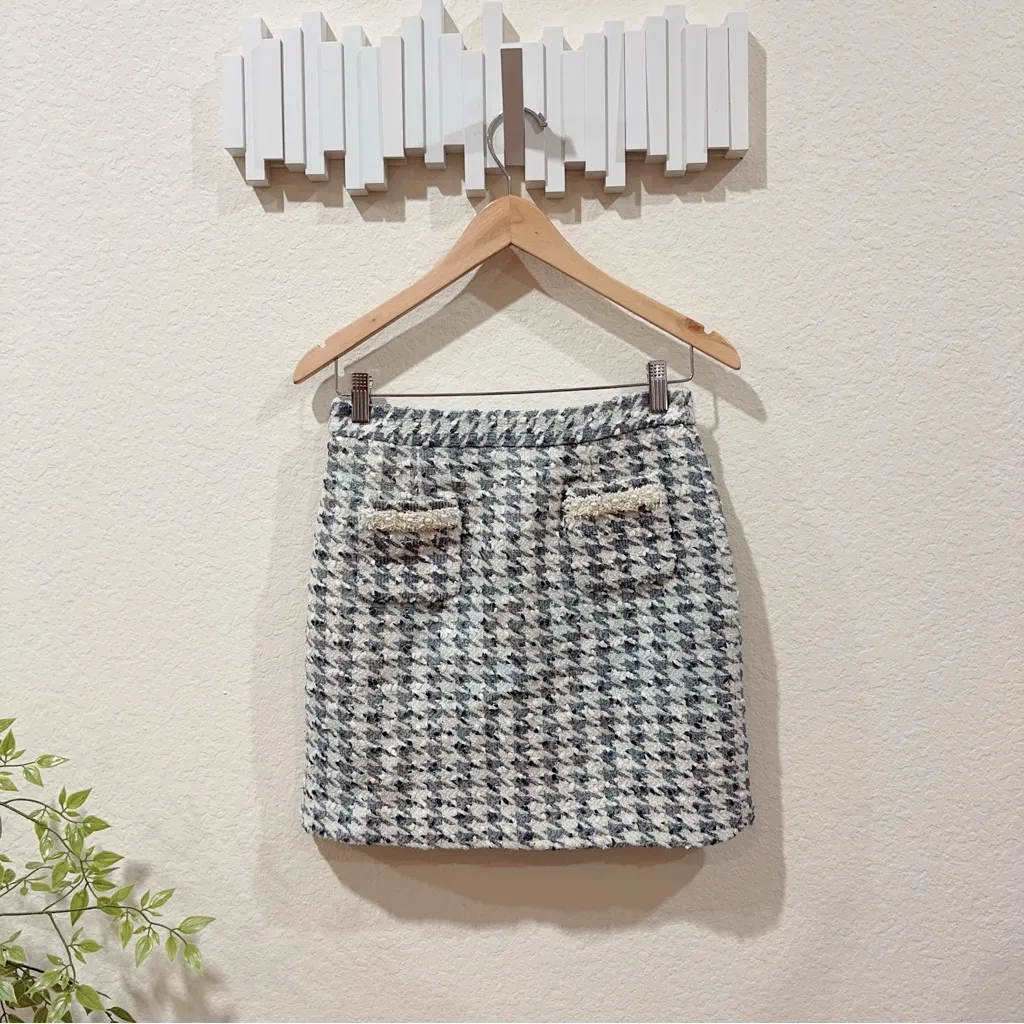 J.ING Jing Navy with White Tweed Houndstooth Mini Skirt Size S/M/L NWT Blue - Image 3