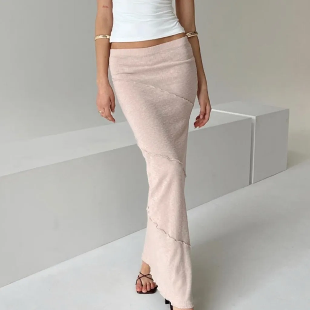 Princess Polly Oscar Maxi Skirt Beige High Waisted Pencil Fit Rib Knit Size 6 - Image 2