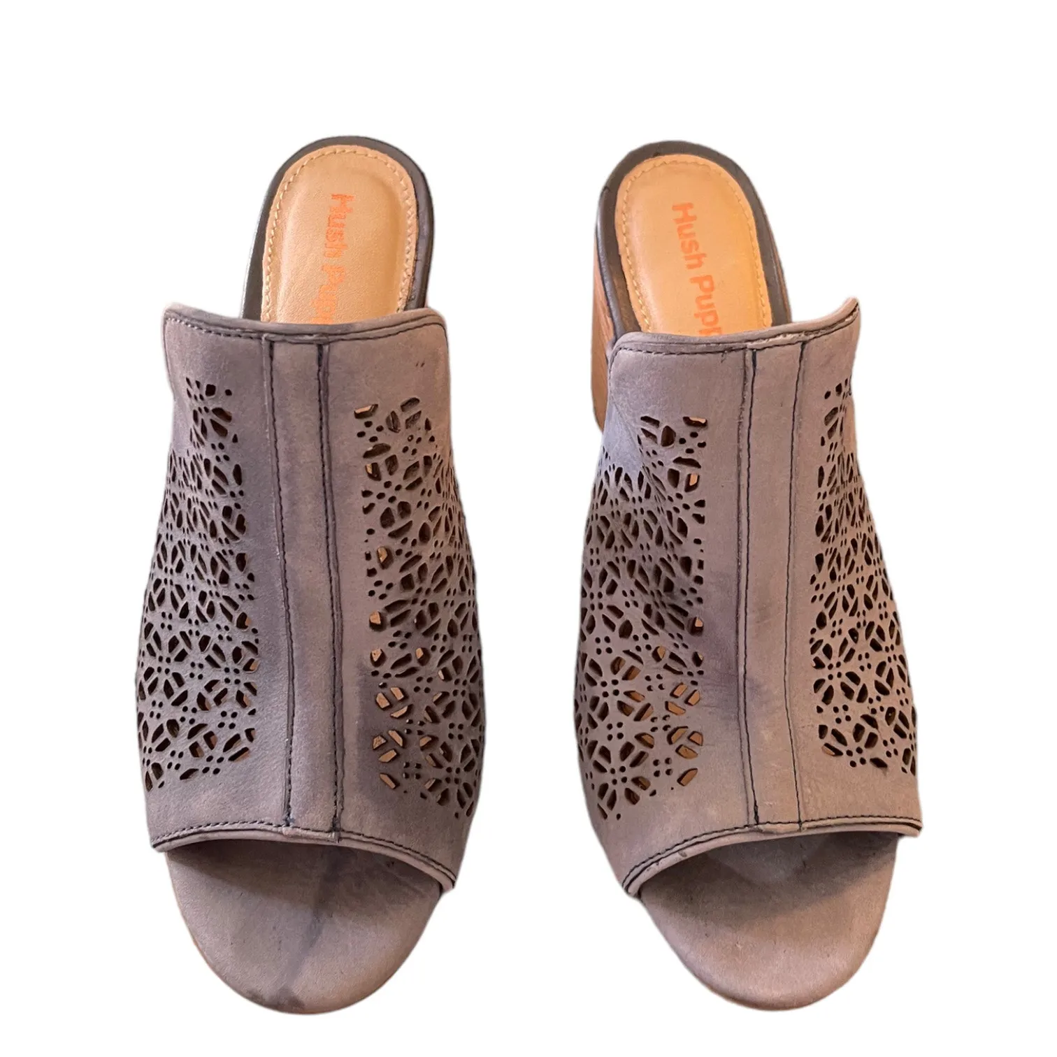 Hush Puppies Blue Suede Perforated Malia Slip On Heeled Mule Size 7.5 - Image 3