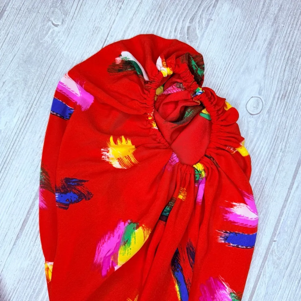 Signature 8 balloon sleeve long sleeve cropped top shirt w/ button front med Red - Image 4