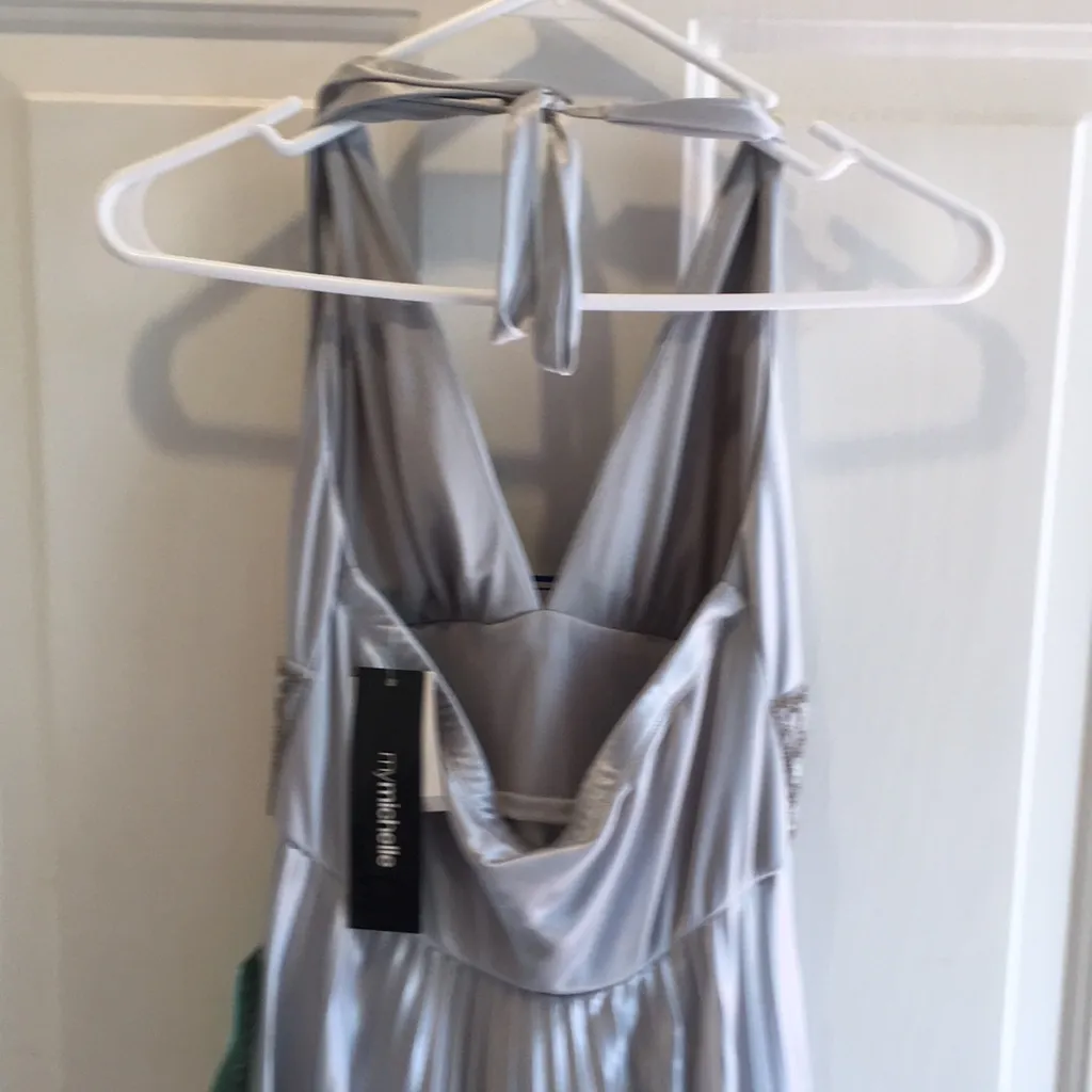 New My Michelle Formal or Prom Halter Beaded Dress Silky Satiny Pleated Medium - Image 12