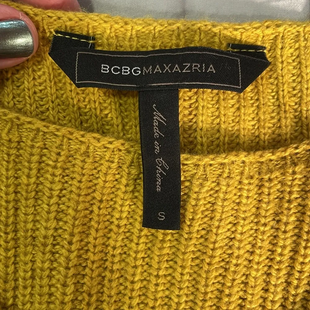 Merino wool mustard boat neck long puff sleeve ribbed sweater dress with sash - Image 4