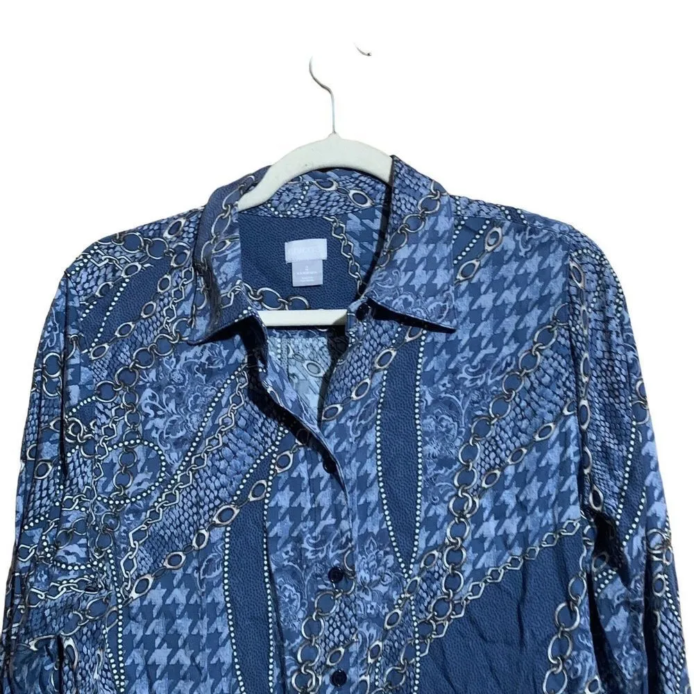 Chico's Womens Size 12 14 Multicolor Chain Link Print Button Up Shirt Blouse - Image 2