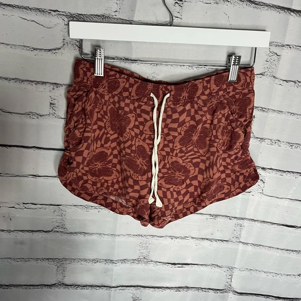 High Rise Red Dolphin Shorts S Red Butterfly Print Athletic Lounge Warm Weather - Image 4