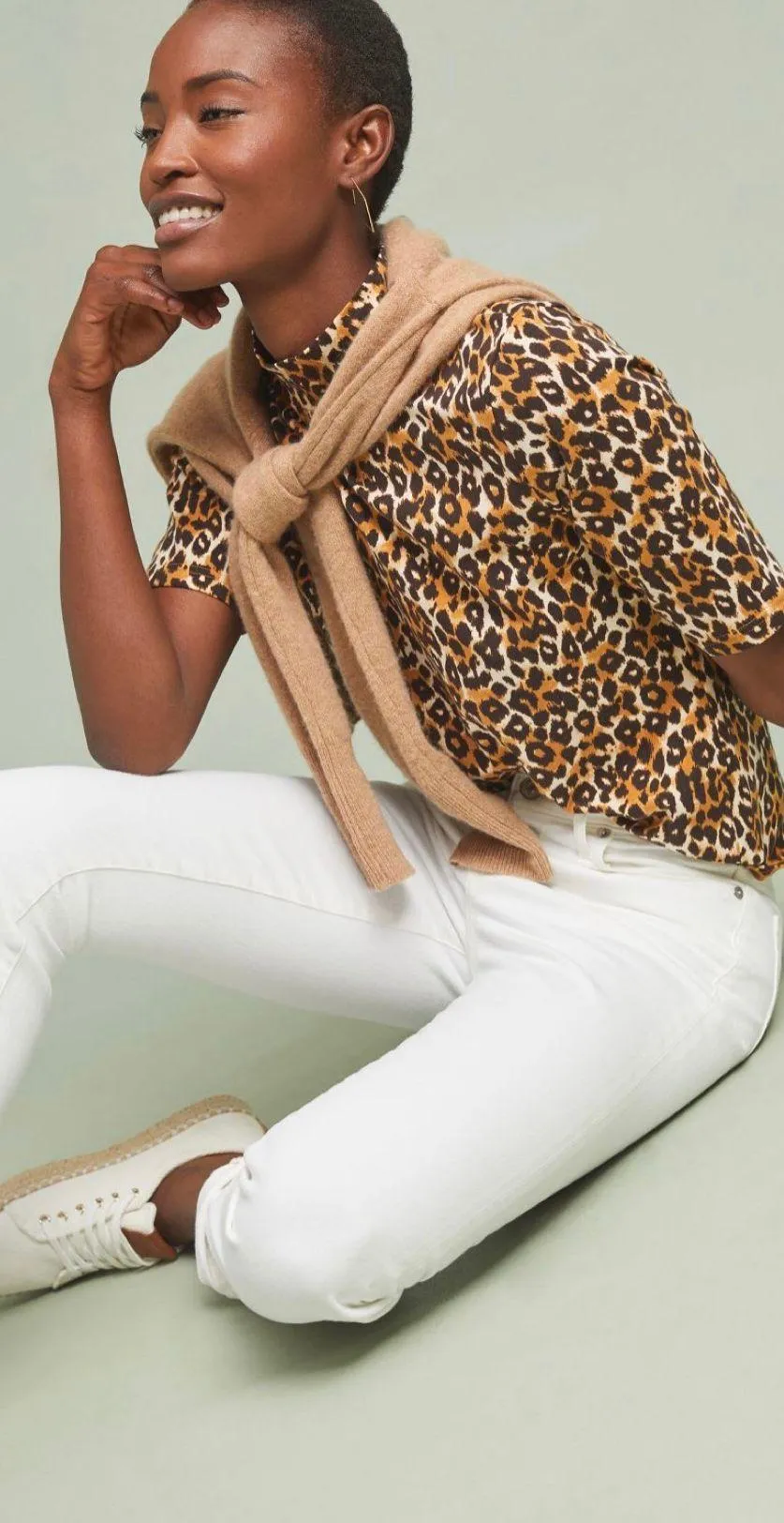 NWT $60  Brown Leopard Short Sleeve Turtleneck S - Image 2