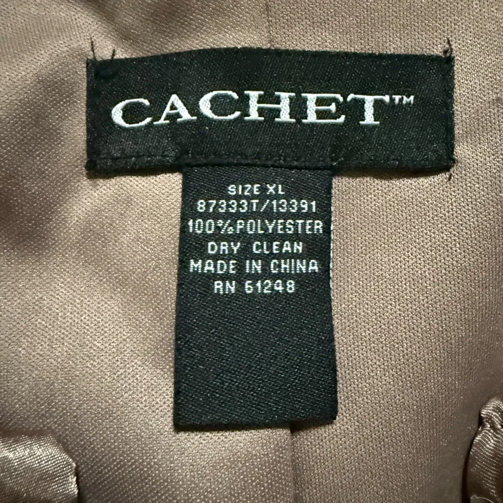 Vintage Cachet Top Silky Evening Wedding Taupe Beaded Faux Wrap Size XL Elegant Tan - Image 7