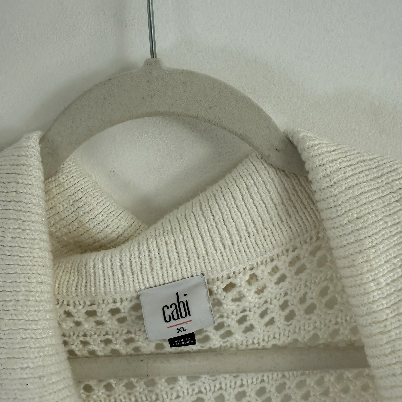 Cabi #6237 Open Stitch White Cardigan Sweater Coastal Beach Preppy Womens XL - Image 5