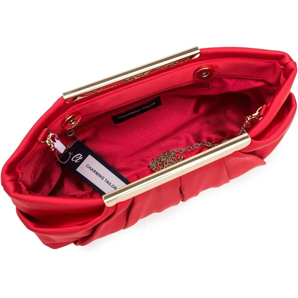 ⚡ Women's Elegant Evening Pleated Satin Simple Classy Formal Red Clutch Bag - Image 6