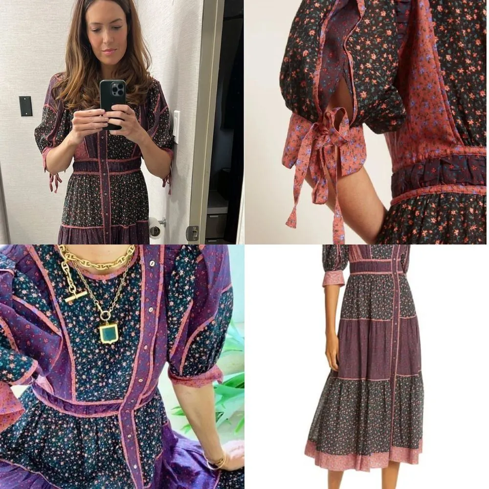 Verona Floral Patchwork A-Line Tiered Midi Dress Multicolor Size 2 - Image 4