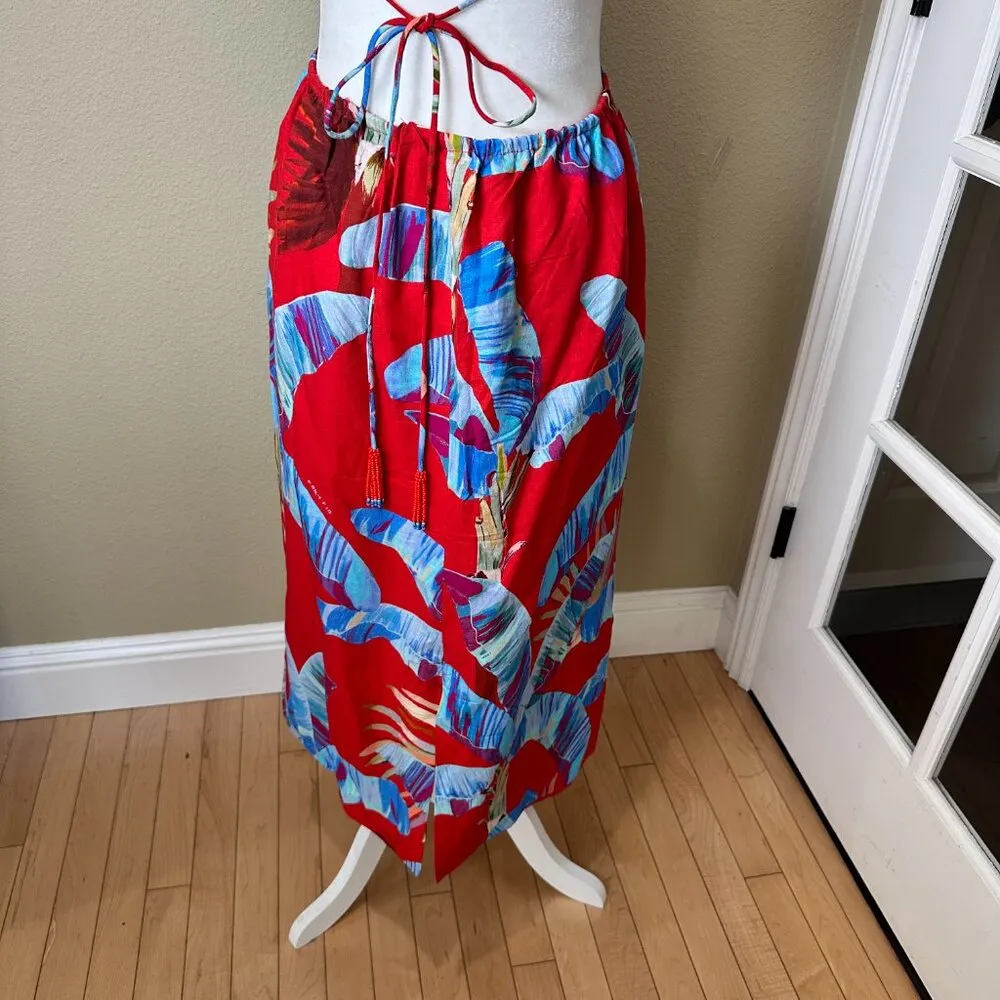 FARM RIO Sweet Jungle Frond Cut Out Halter Linen Midi Dress Size XL - Image 10