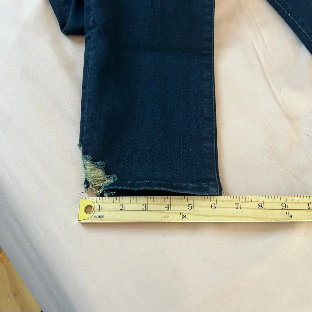 Frame Le High Straight Stretch Denim Dark Wash Denim High Rise Ripped Crop Jeans - Image 11