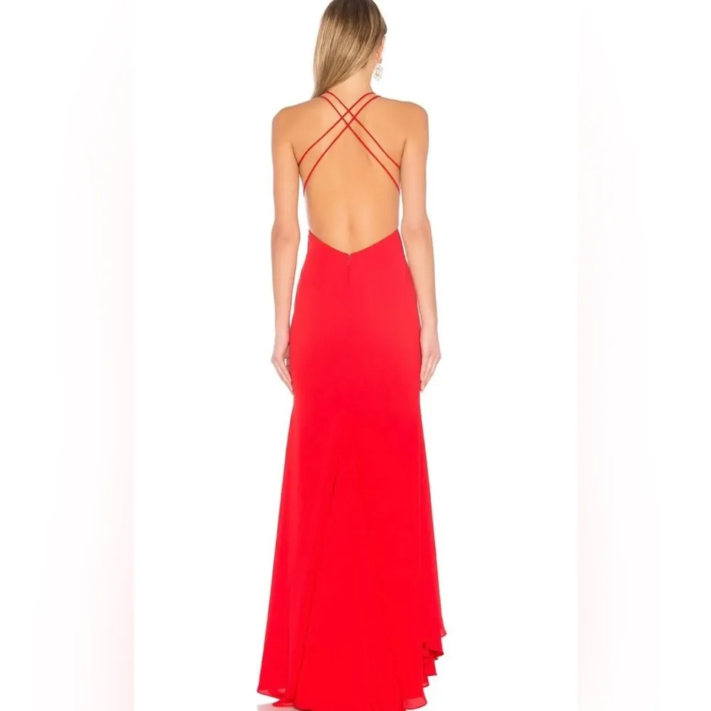 Fame and Partners Surreal Dreamer Red Deep V-Neck Open Back Gown SZ 2 - Image 8