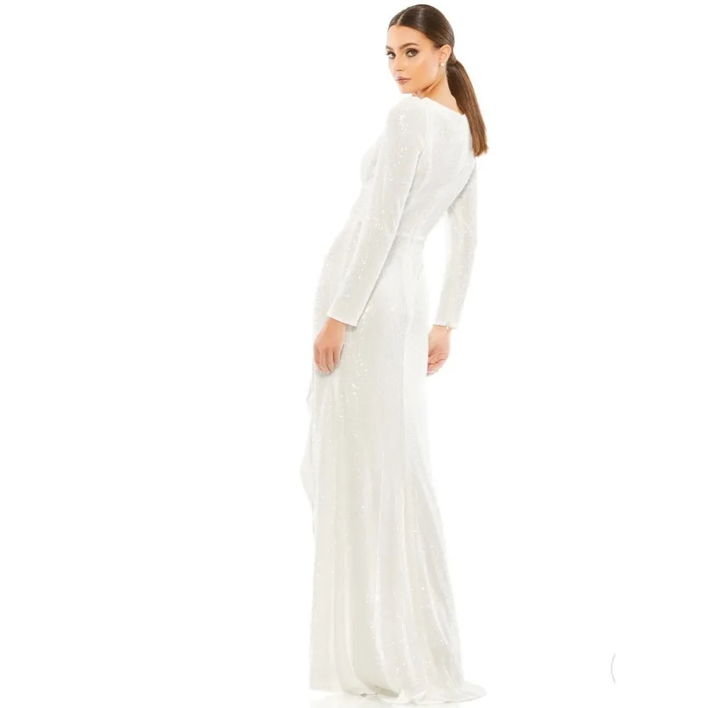 Size 2 $398 NWT Sequin Wrap High Low Long Sleeve Wrap Gown - Image 3