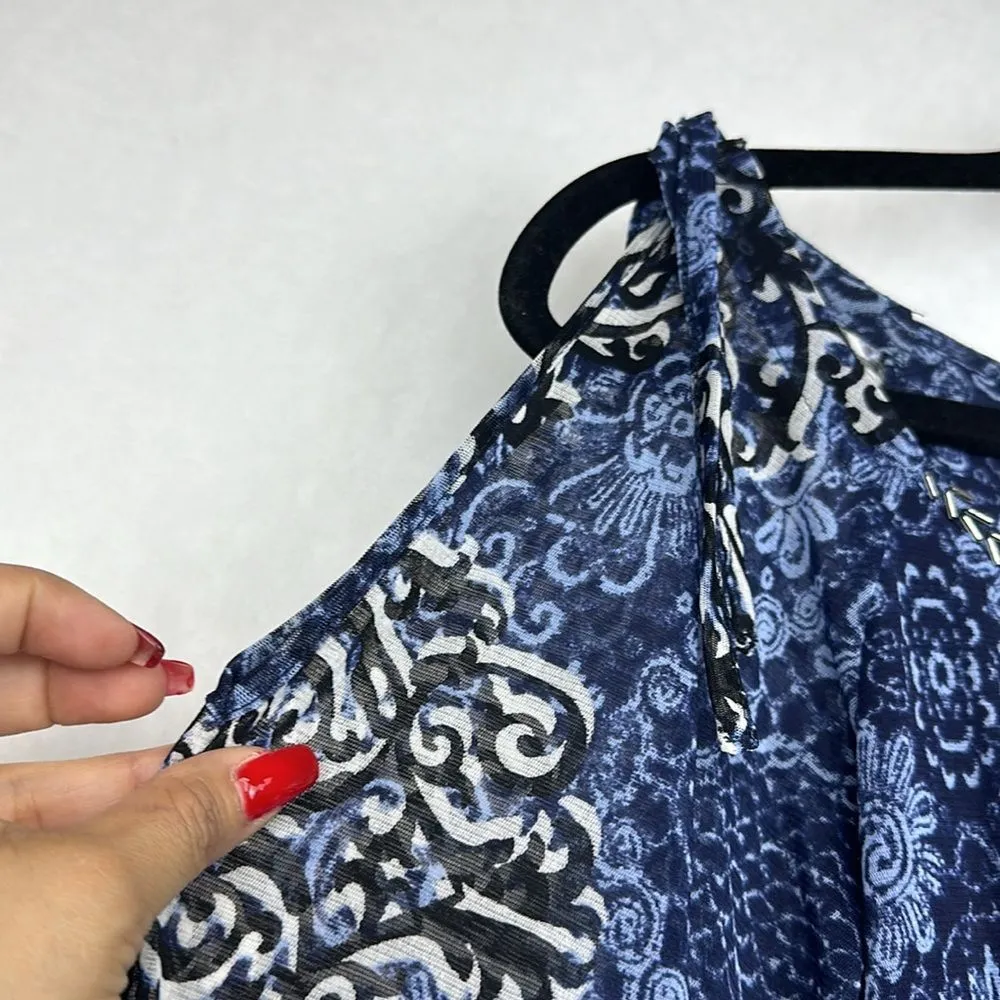 INC International Concepts Blue Geometric Cold Shoulder Sleeve Top Sz S - Image 4