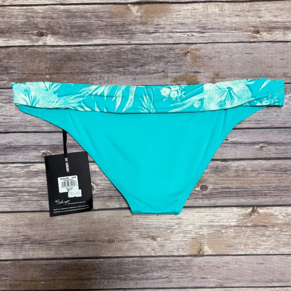 Skye Turquoise Blue Green Ivory Coastal Bandeau Molded Cup Tropical Bikini XL - Image 8